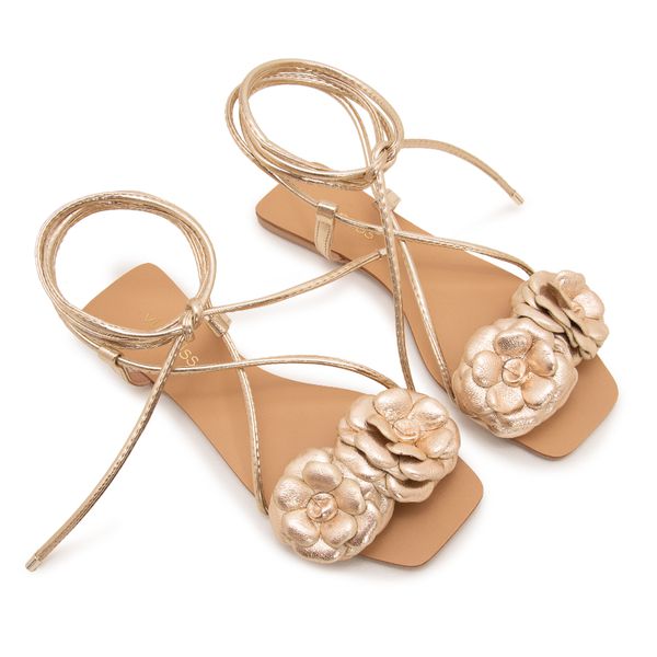 Sandália Rasteira Ibiza Ouro VIA MISS Calçados Femininos