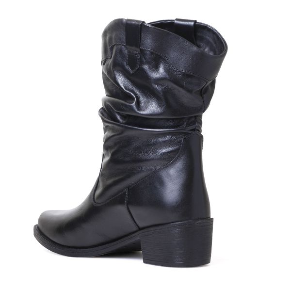 Bota Western Rugas Couro Preta BW3402 Sapatoteca