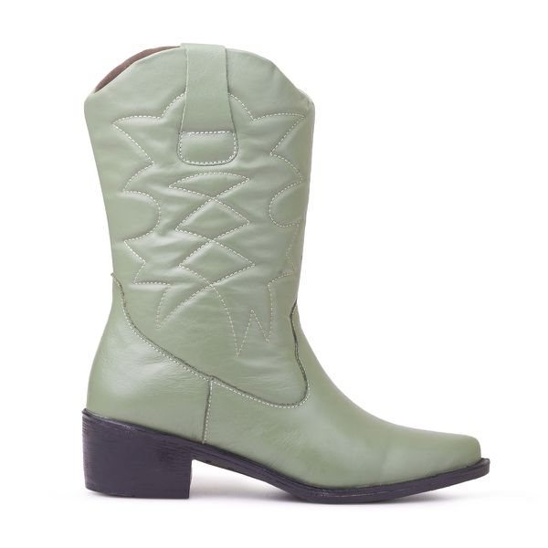 Bota Western Portland Couro Salvia - VIA MISS | Calçados Femininos