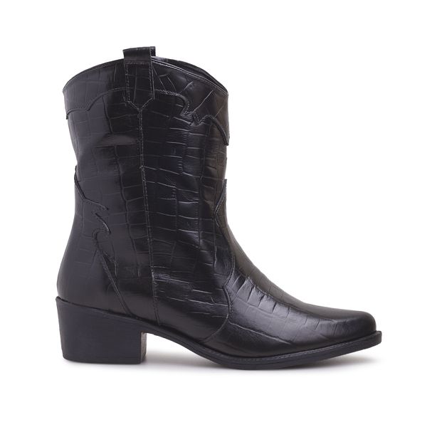 Bota Western Texas Grapevine Couro Croco Preto - VIA MISS | Calçados Femininos