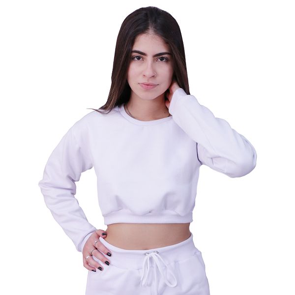 Blusa Moletom Cropped Infantil Liso Branco