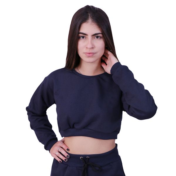 Blusa Moletom Cropped Infantil Liso Azul Marinho