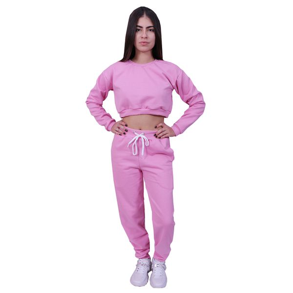 Conjunto Moletom Cropped Infantil Liso Rosa