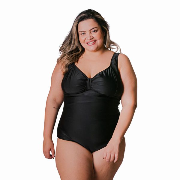 Maiô Reforçado Plus Size Frente Única Preto