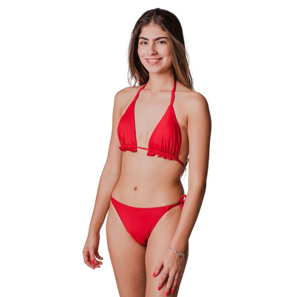 Biquíni Cortininha Juvenil c/Bojo Ajustável Vermelho