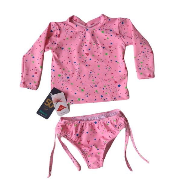 Conjunto fator Proteção Feminina Bebê Infantil UV50 Rosa 