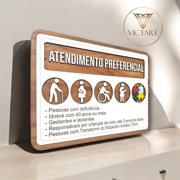 Placa De Sinalização | Placa de Atendimento Preferencial - Madeira MDF