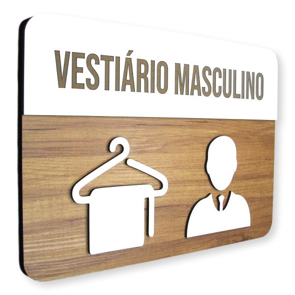 Placa De Sinalização | Vestiário Masculino - MDF 30x21cm