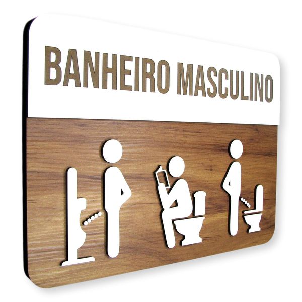 Placa De Sinalização | Banheiro Masculino - MDF 30x21cm