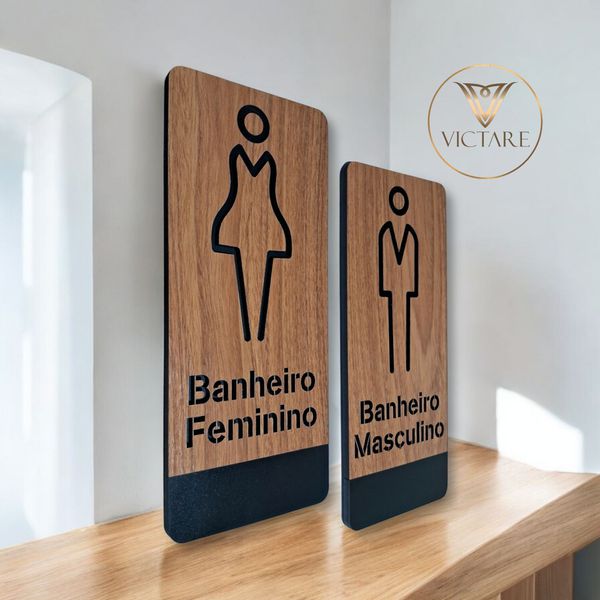Kit Placa De Sinalização | Banheiro Feminino e Masculino