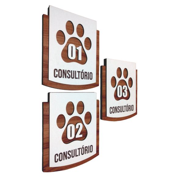 Kit Placa De Sinalização - Pet Com 3 Peças MDF 15x13cm 