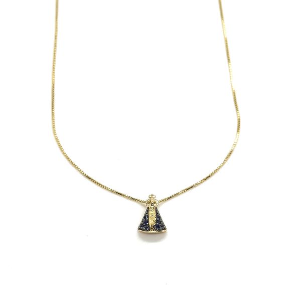 Corrente Nossa Senhora Aparecida Mini Azul Banhada a Ouro