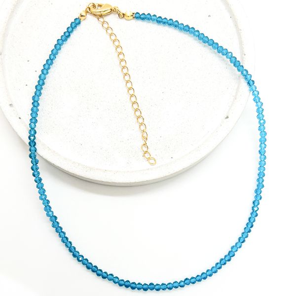 Choker Cristais Azul Petróleo Translucido Banhado a Ouro