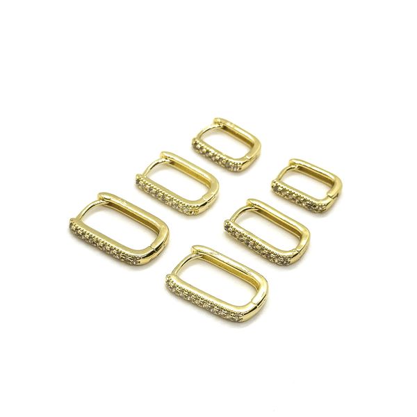 Trio Argolas Retangulares Cravejadas Banhado A Ouro