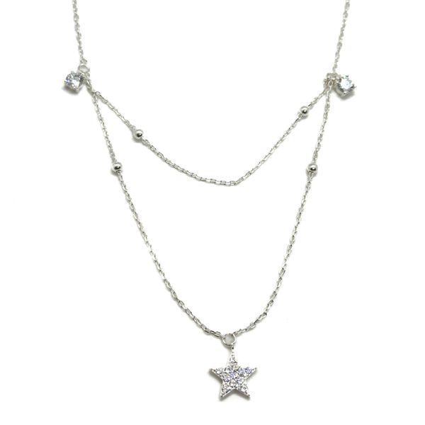 Chocker Dupla Estrela Cravejada em Prata 925