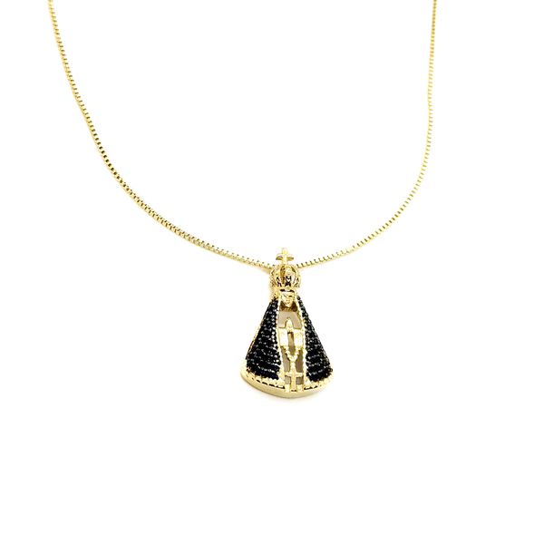 Corrente Nossa Senhora Aparecida Azul Banhada a Ouro