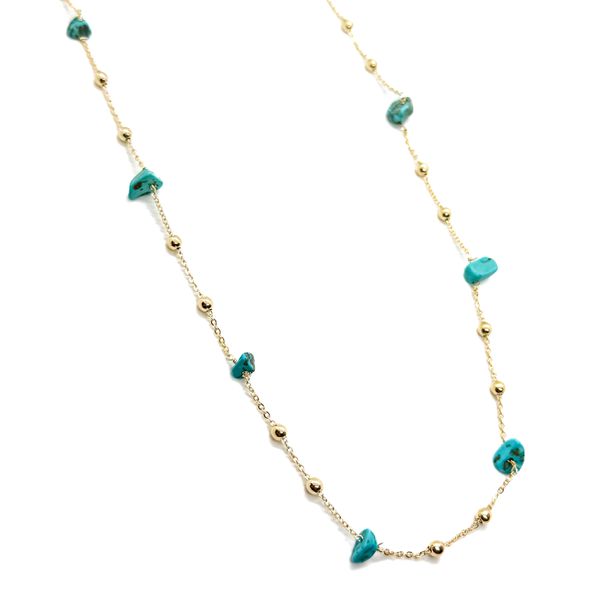 Corrente Longa Boho Azul Banhada a Ouro