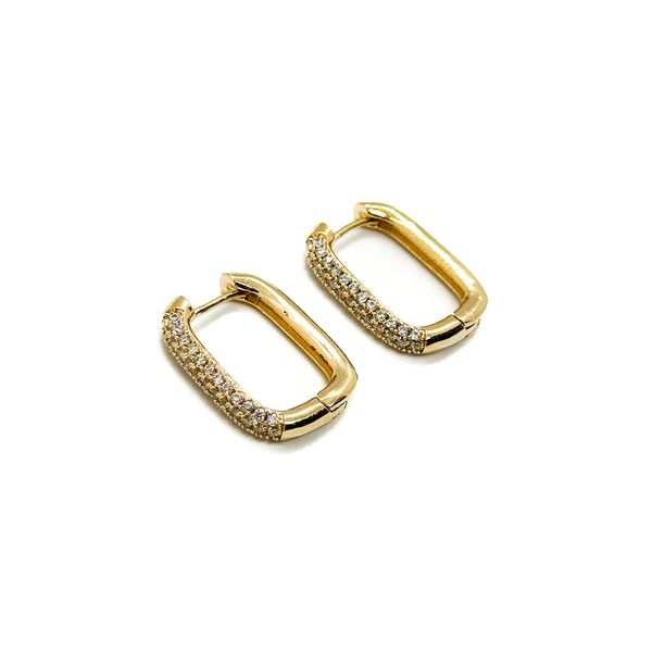 Brinco Argola G Retangular Cravejada Banhado a Ouro
