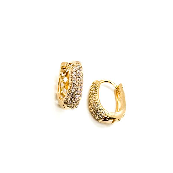 Brinco Argola G Oval Abaulada Cravejada Banhado a Ouro