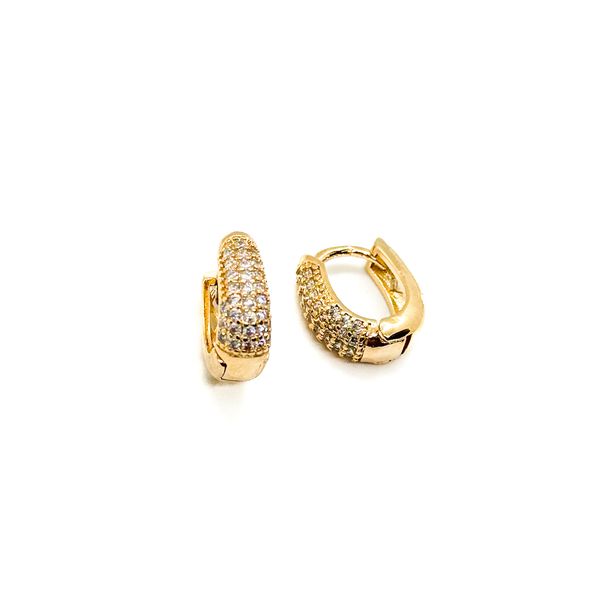 Brinco Argola M Oval Abaulada Cravejada Banhado a Ouro