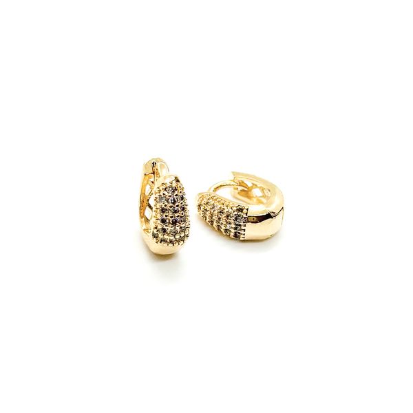 Brinco Argola P Oval Abaulada Cravejada Banhado a Ouro