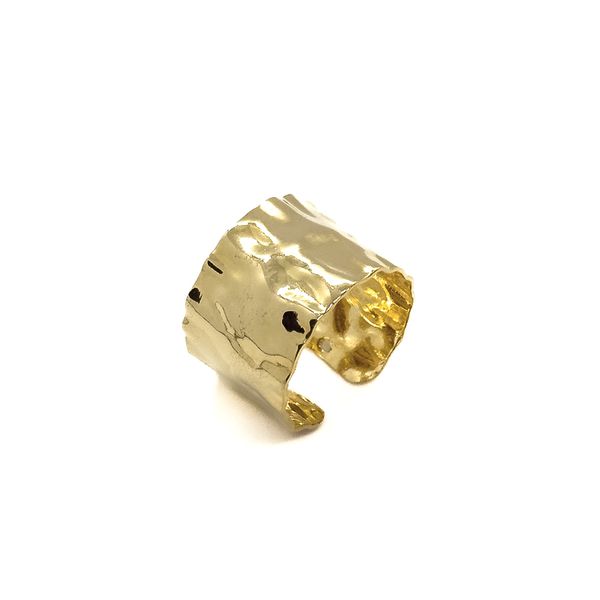 Anel Ajustável Chapa Martelada Banhado a Ouro
