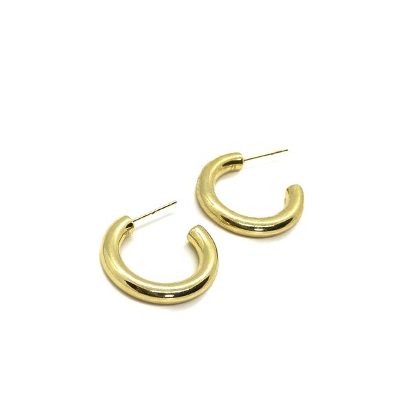 Brinco Meia Argola Tubo M Banhado a Ouro