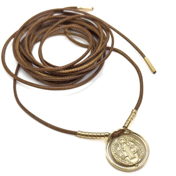 Colar Courinho Marrom Amarração São Bento Banhado a Ouro