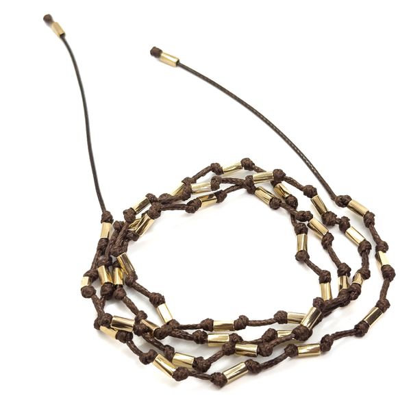 Colar Courinho Marrom Amarração Canutilhos Banhado a Ouro
