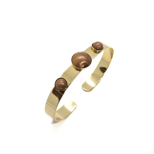 Bracelete Trio Madrepérola Marrom Banhado a Ouro