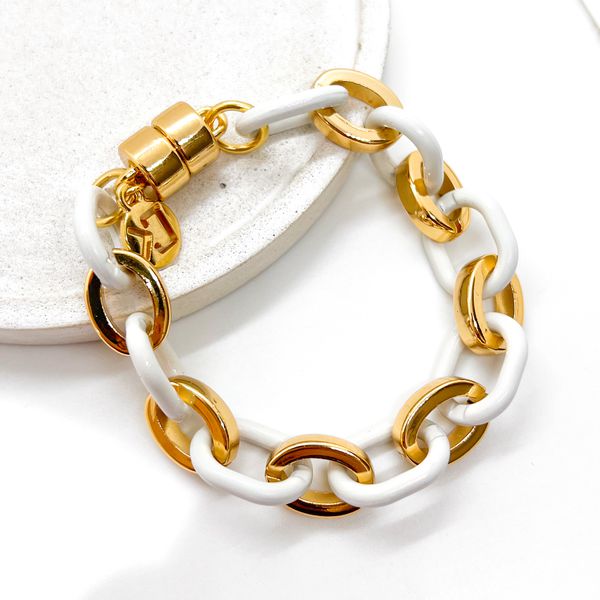 Pulseira Elos Branco Banhada a Ouro