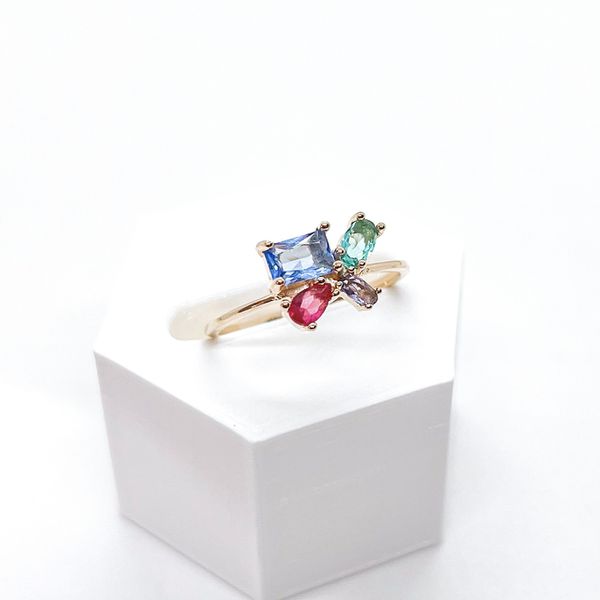 Anel Tanzanita e Colors Cristal Banhado a Ouro