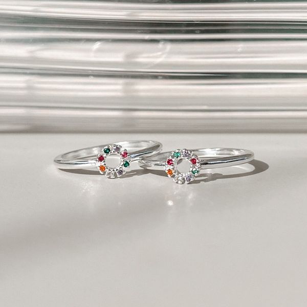 Anel Circulo Cravejado Colorido Prata 925