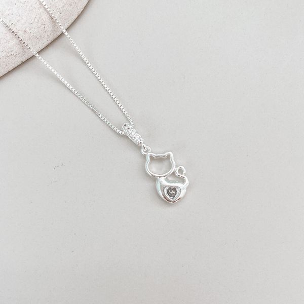 Colar Veneziana Com Pingente Gatinho Prata 925 