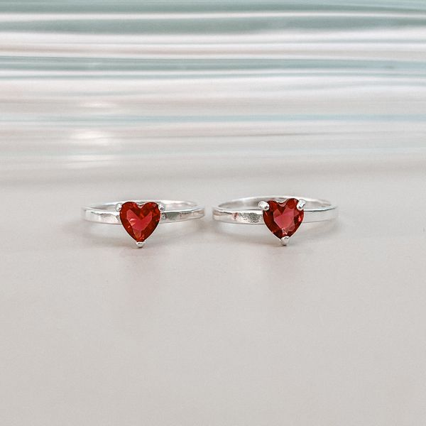 Anel Solitário Coração Pink Prata 925 