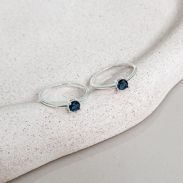 Anel Solitário Azul Prata 925 