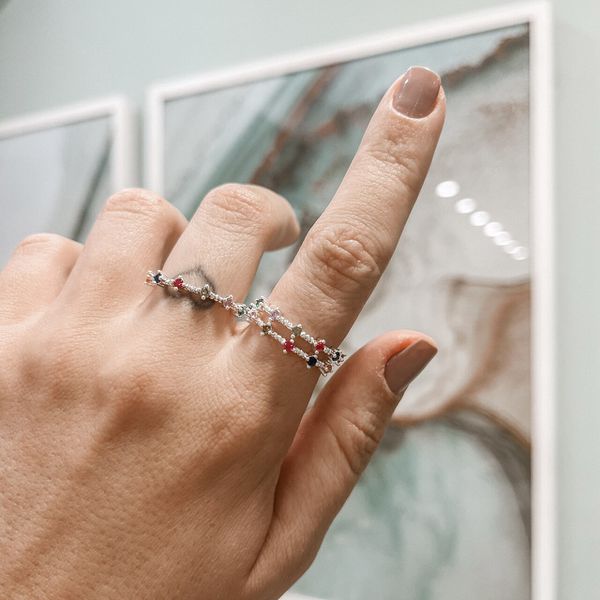 Anel Aparador Colorido Prata 925