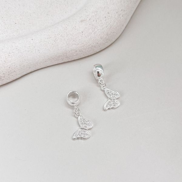 Berloque Borboleta Cravejada Cristal Prata 925 