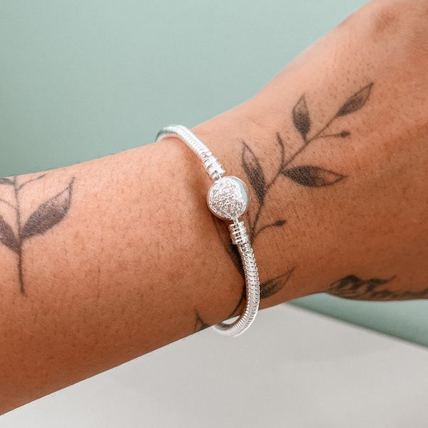 Pulseira Para Berloques Coração Cravejado Prata 925