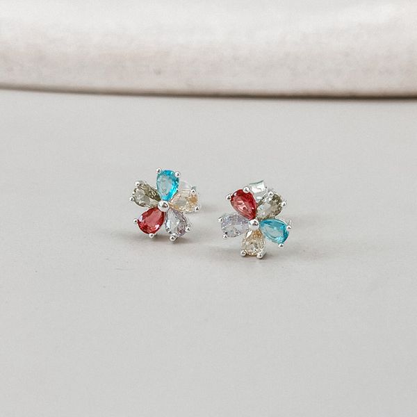 Brinco Flor Colorido Prata 925 Copia