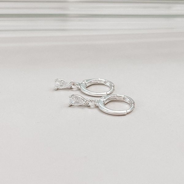 Argola Click Gota Cristal Prata 925