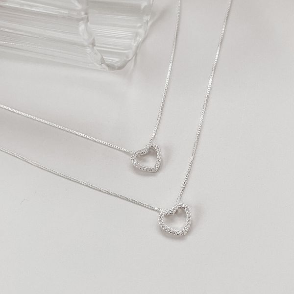 Colar Coração Cravejado Shine Prata 925 