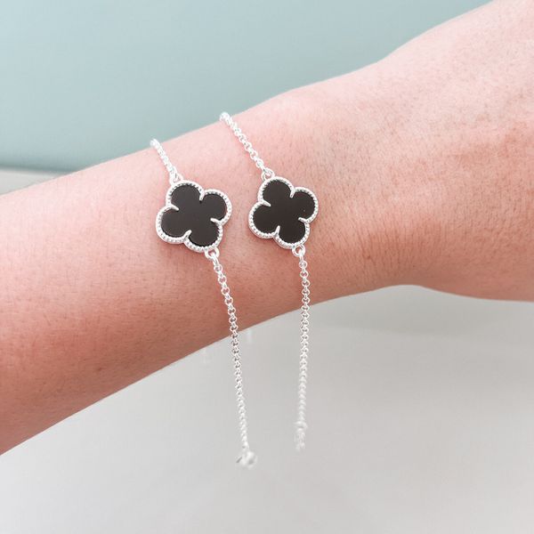 Pulseira Trevo Preto Em Prata 925