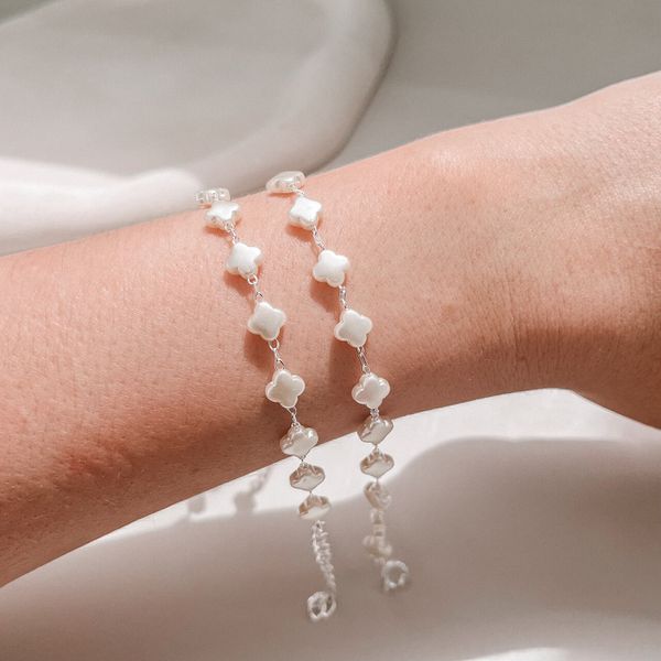 Pulseira Trevo Perola Em Prata 925 