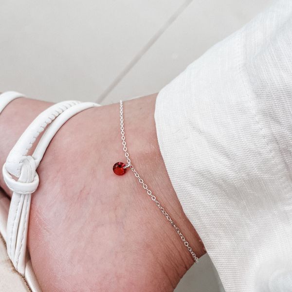 Tornozeleira Pedra Vermelha Prata 925 