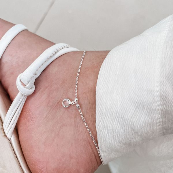 Tornozeleira Pedra Cristal Prata 925