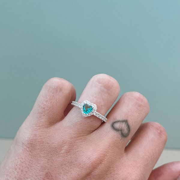 Anel Coração Cravejado Turmalina Prata 925 