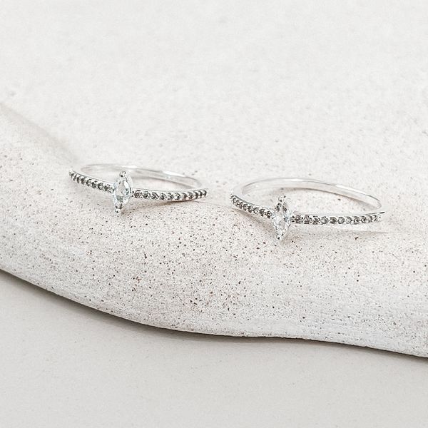 Anel Navete Cravejado Cristal Prata 925 