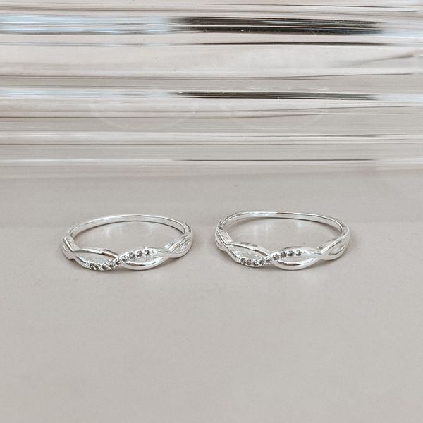 Anel Ondas Cravejado E Liso Prata 925