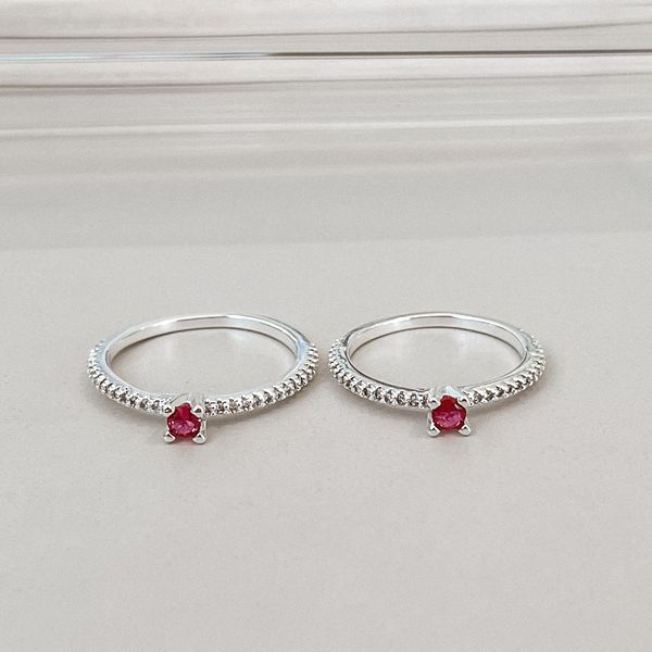 Anel Solitario Cravejado Pink Prata 925 